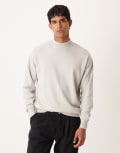 [ASOS DESIGN] ASOS DESIGN relaxed long sleeve knitted turtle neck t-shirt in light grey marl S Light grey marl