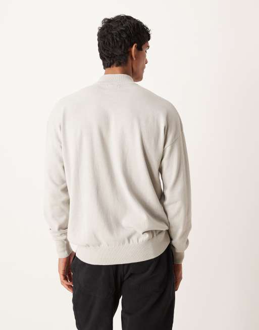 ASOS DESIGN relaxed long sleeve knitted turtle neck t-shirt in light grey marl, 3 of 5