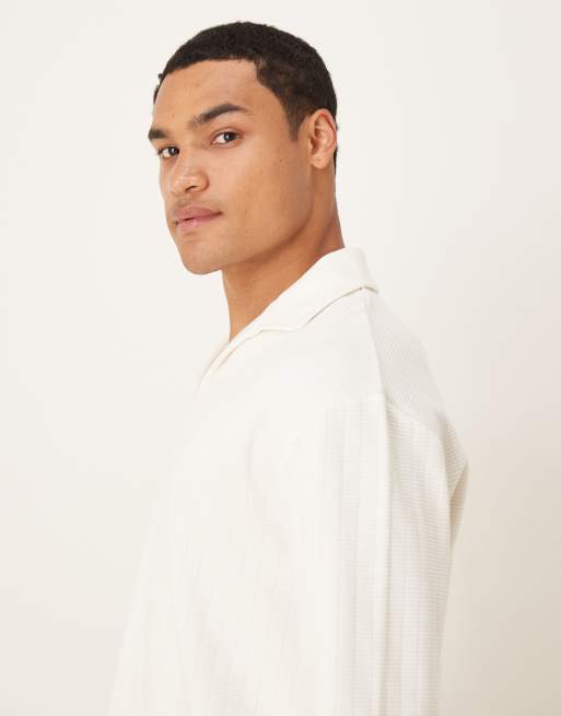 ASOS DESIGN relaxed long sleeve polo in cream texture, 4 of 5