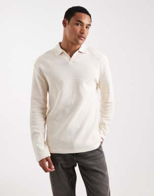 Asos Design Relaxed Long Sleeve Polo In White