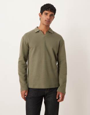 Asos Design Relaxed Long Sleeve Polo In Green