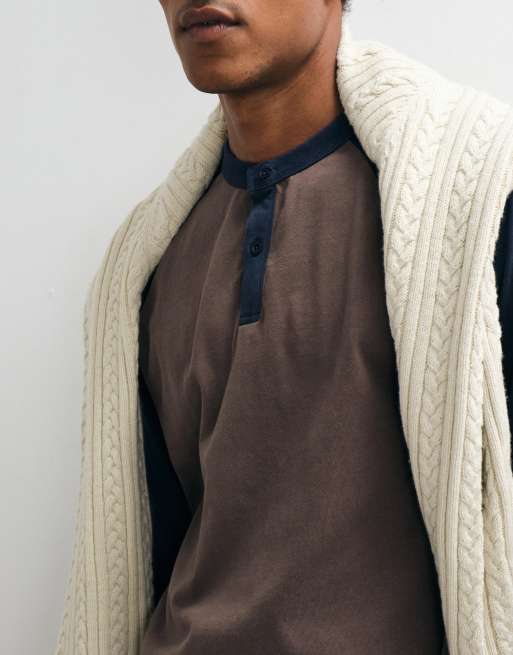 ASOS DESIGN relaxed long sleeve raglan t-shirt in washed brown, 3 of 5