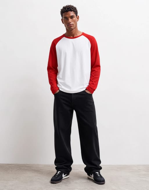 ASOS DESIGN relaxed long sleeve raglan t-shirt in white and red, 6 of 7