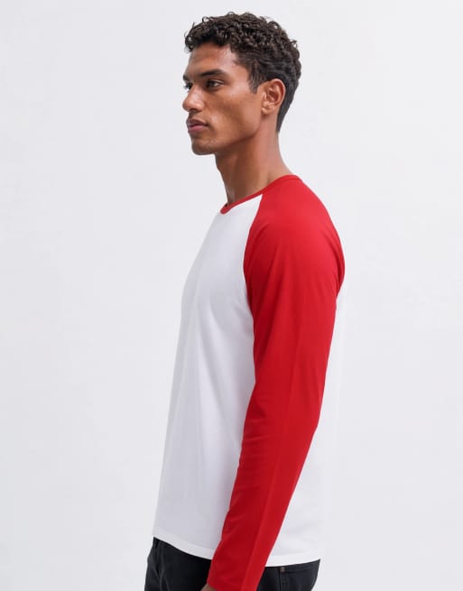 ASOS DESIGN relaxed long sleeve raglan t-shirt in white and red, 7 of 7