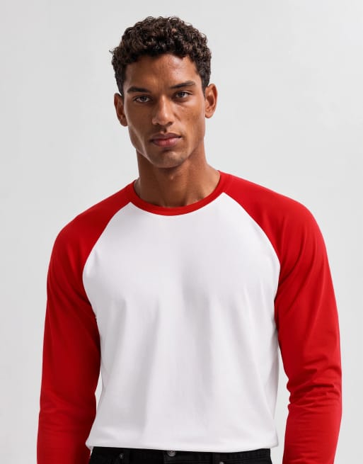 ASOS DESIGN relaxed long sleeve raglan t-shirt in white and red, 8 of 10
