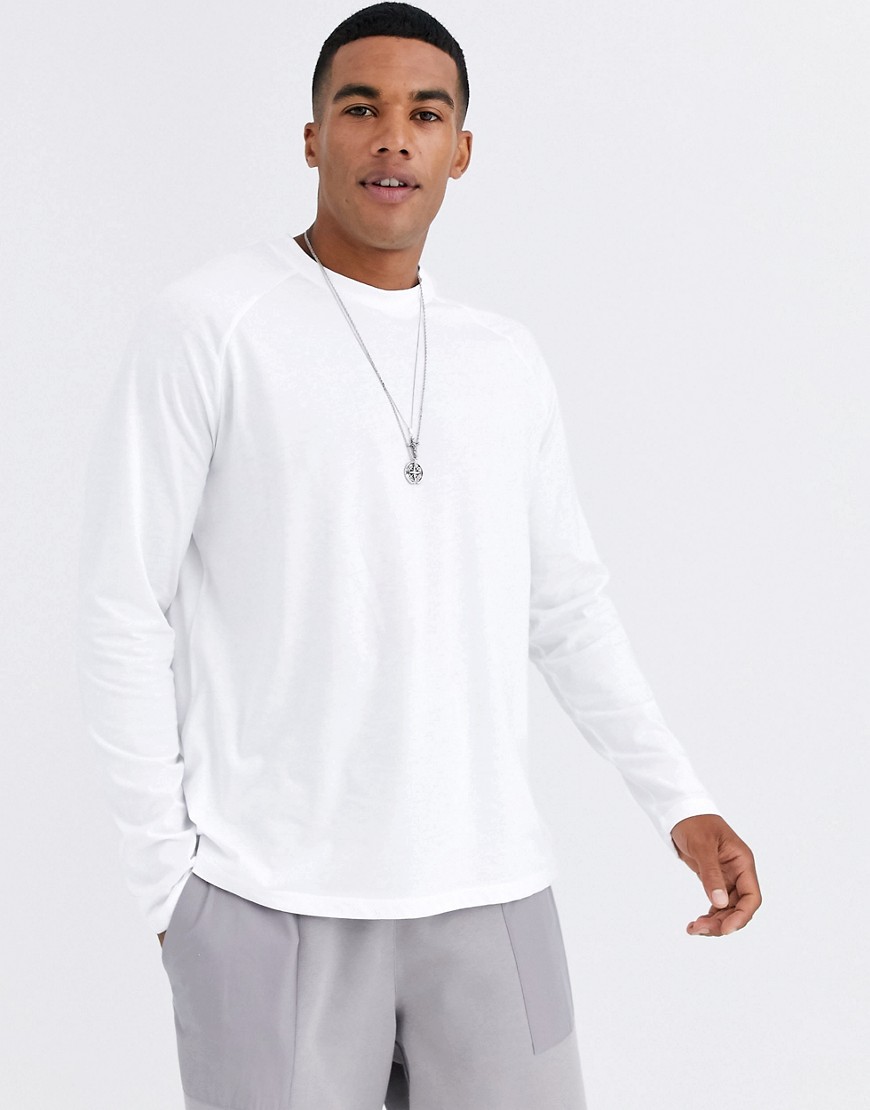 ASOS DESIGN relaxed long sleeve raglan t-shirt with high neck in white