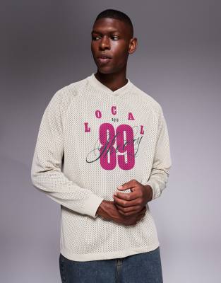 Asos Design Relaxed Long Sleeve Raglan T-shirt With Number Graphic In Neutral