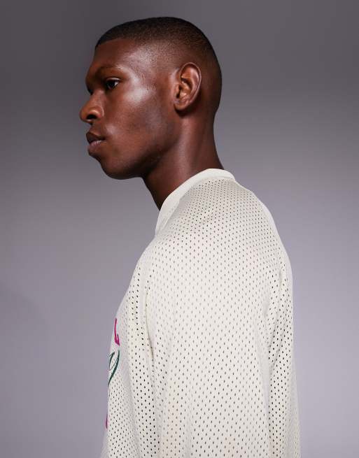 ASOS DESIGN relaxed long sleeve raglan t-shirt with number graphic in beige airtex , 4 of 5