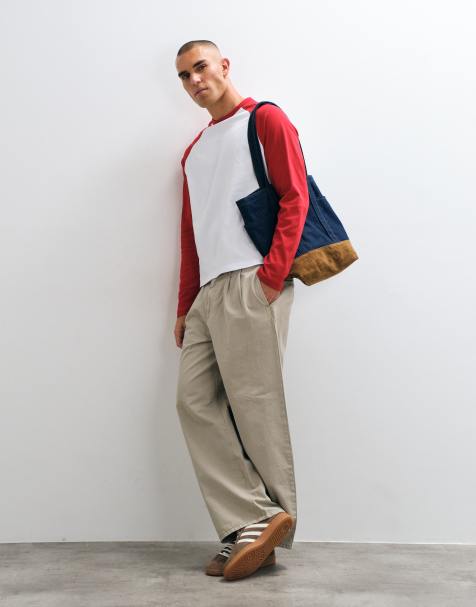 ASOS DESIGN relaxed long sleeve ringer t-shirt in white and red - view 1