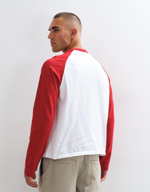 ASOS DESIGN relaxed long sleeve ringer t-shirt in white and red, 3 of 5
