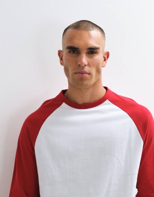 ASOS DESIGN relaxed long sleeve ringer t-shirt in white and red, 4 of 5