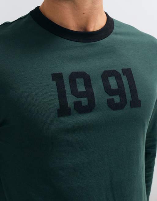 ASOS DESIGN relaxed long sleeve ringer t-shirt with number graphic in green , 3 of 9