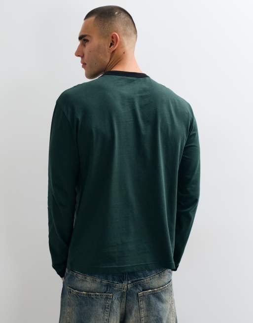 ASOS DESIGN relaxed long sleeve ringer t-shirt with number graphic in green , 4 of 9