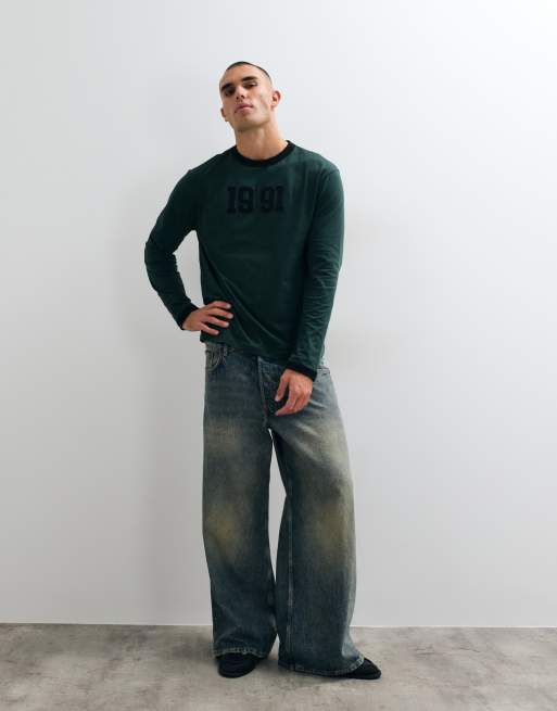 ASOS DESIGN relaxed long sleeve ringer t-shirt with number graphic in green , 5 of 9