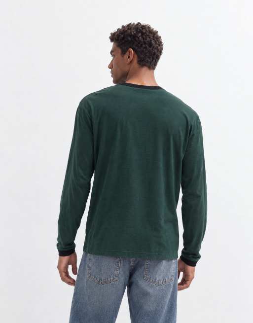 ASOS DESIGN relaxed long sleeve ringer t-shirt with number graphic in green , 8 of 9