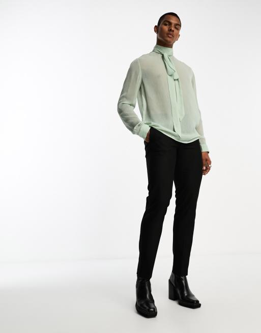 ASOS DESIGN relaxed long sleeve sheer crepe shirt with high neck