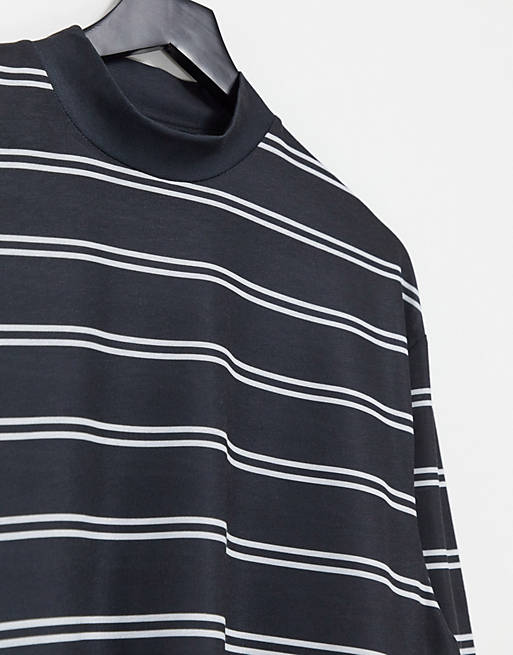  relaxed long sleeve stripe t-shirt in black & white 