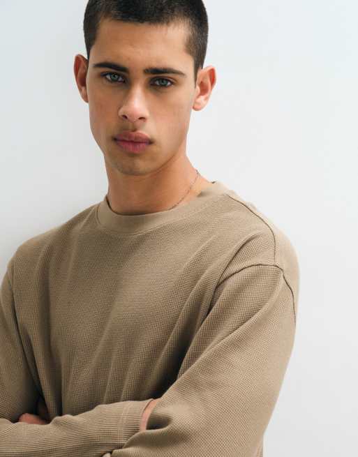 ASOS DESIGN relaxed long sleeve t-shirt in beige waffle , 5 of 5