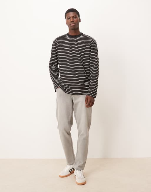 ASOS DESIGN relaxed long sleeve t-shirt in black and white stripe