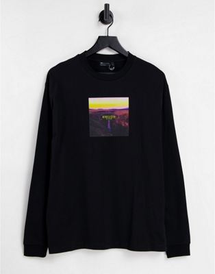 ASOS DESIGN relaxed long sleeve t-shirt in black with photographic print
