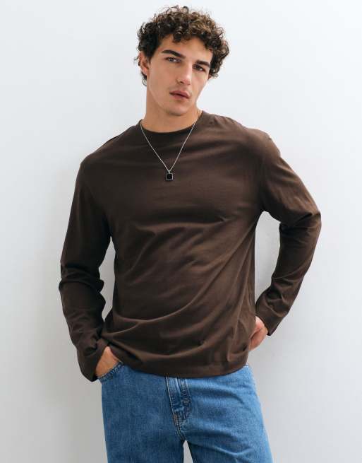 ASOS DESIGN relaxed long sleeve t-shirt in brown, 2 of 10
