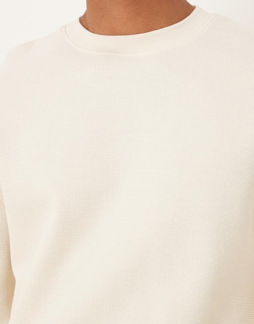 ASOS DESIGN relaxed long sleeve t-shirt in cream waffle , 5 of 5
