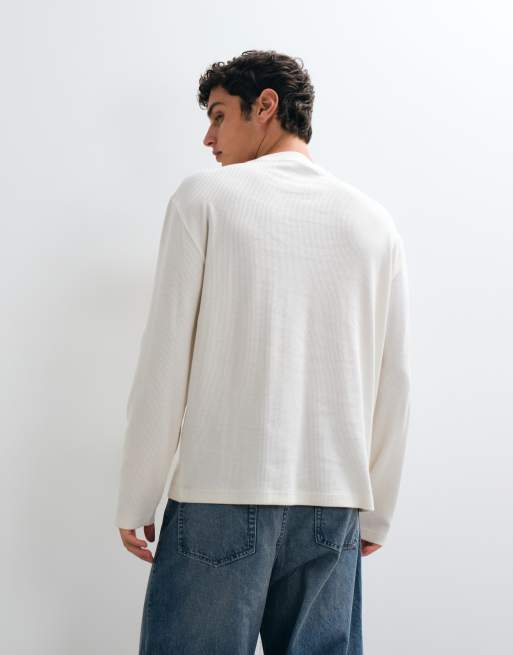 ASOS DESIGN relaxed long sleeve t-shirt in cream waffle, 4 of 5