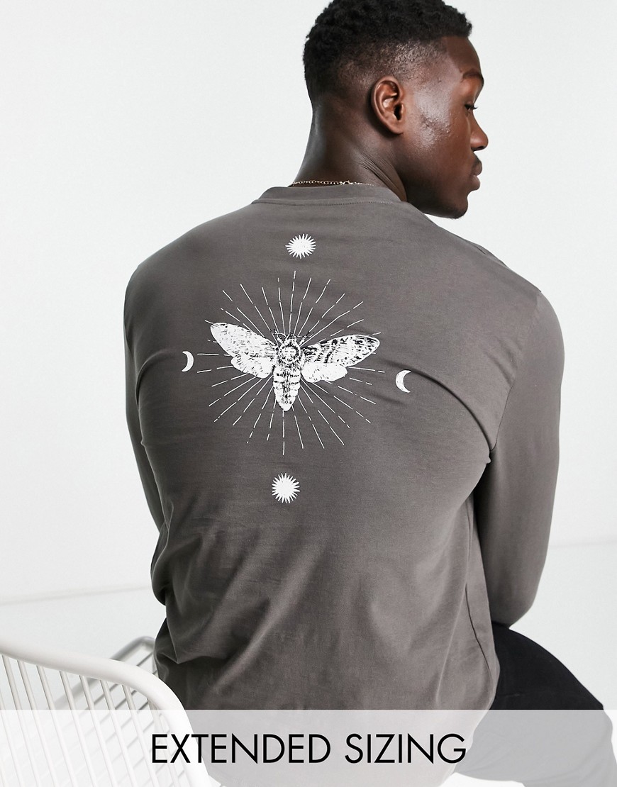 ASOS DESIGN relaxed long sleeve t-shirt in dark gray with celestial back print