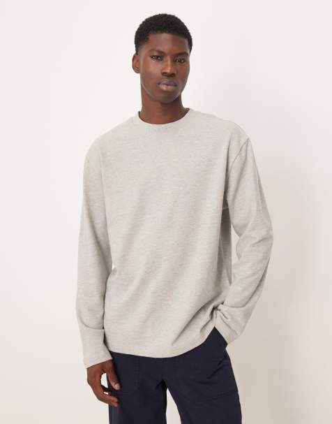 ASOS DESIGN relaxed long sleeve t-shirt in grey marl boucle 