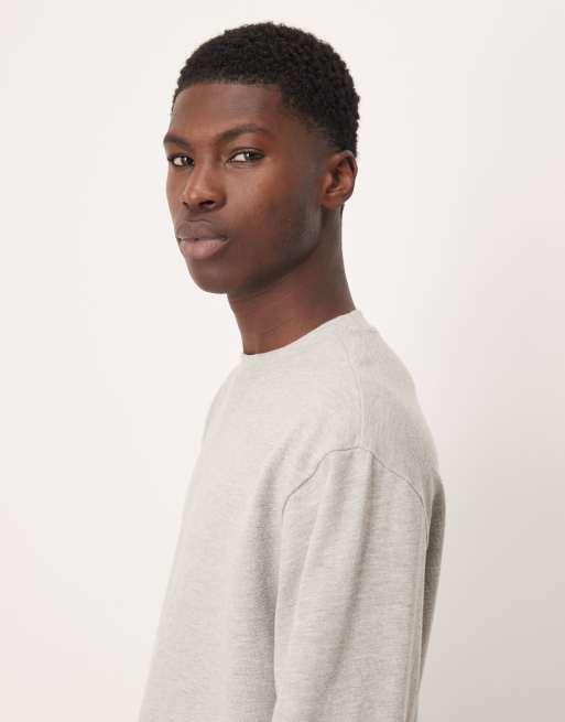 ASOS DESIGN relaxed long sleeve t-shirt in grey marl boucle , 4 of 5