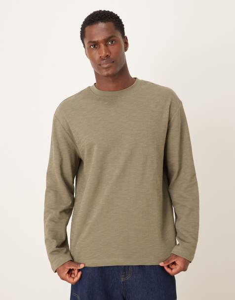 ASOS DESIGN relaxed long sleeve t-shirt in khaki texture - view 1