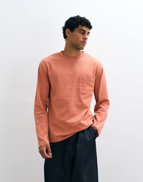 ASOS DESIGN relaxed long sleeve t-shirt in orange wash - view 1