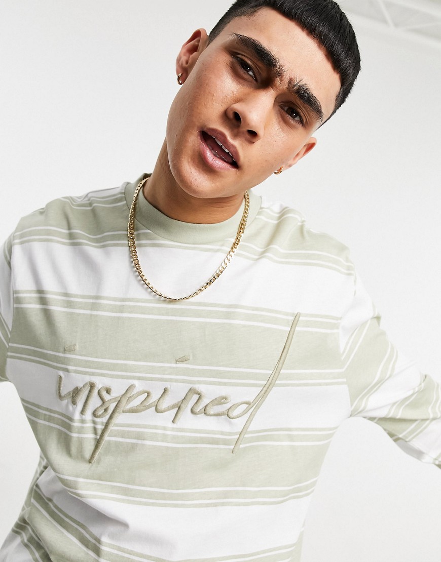 ASOS DESIGN relaxed long sleeve T-shirt in stripe with script embroidery-Multi