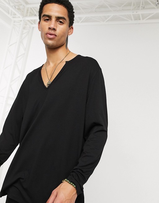 ASOS DESIGN longline relaxed long sleeve jersey t-shirt in black