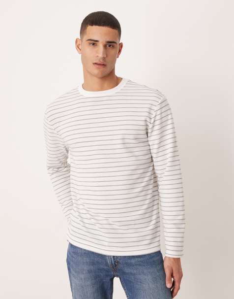 ASOS DESIGN relaxed long sleeve T-shirt in white and gray stripe - view 1