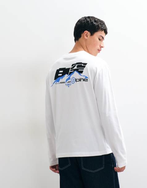 ASOS DESIGN relaxed long sleeve t-shirt with alpine graphic in white - view 1