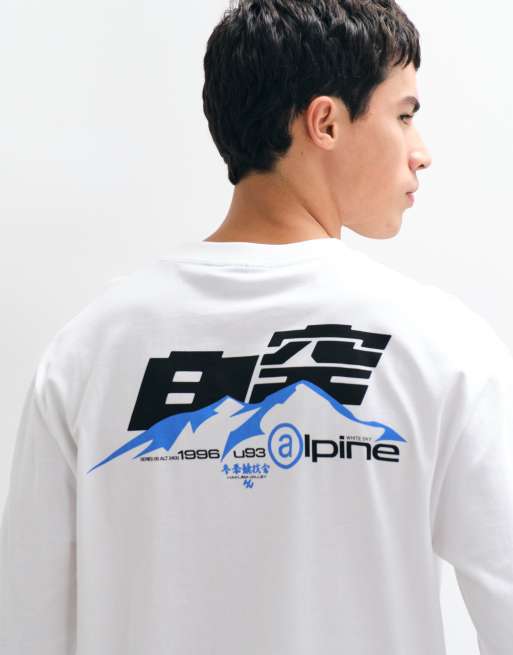 ASOS DESIGN relaxed long sleeve t-shirt with alpine graphic in white, 3 of 5