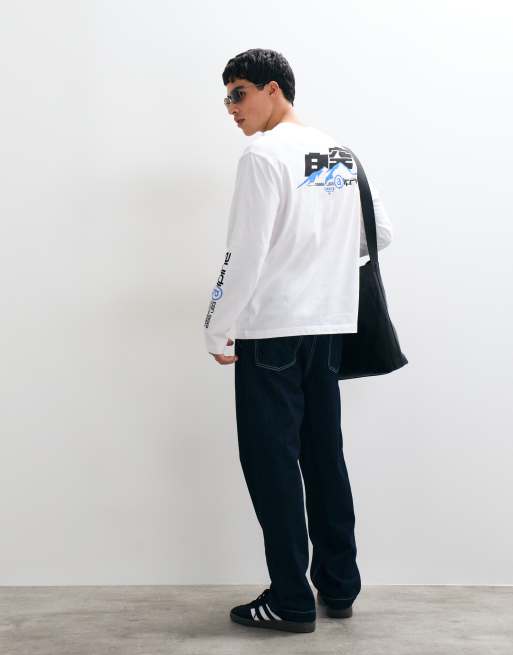 ASOS DESIGN relaxed long sleeve t-shirt with alpine graphic in white, 4 of 5