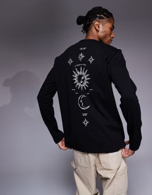 Asos Design Relaxed Long Sleeve T-shirt With Celestial Back Graphic In Blue