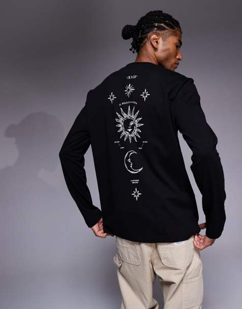 ASOS DESIGN relaxed long sleeve t-shirt with celestial spine graphic in black - view 1