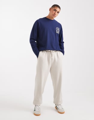 Asos Design Relaxed Long Sleeve T-shirt With Chest Embroidery In Blue