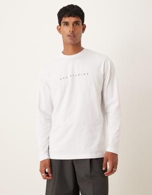 Asos Design Relaxed Long Sleeve T-shirt With Chest Print In White