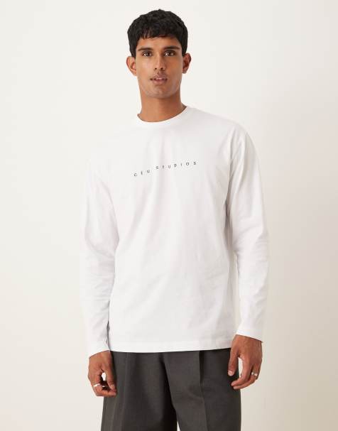 ASOS DESIGN relaxed long sleeve t-shirt with chest print in white - view 1