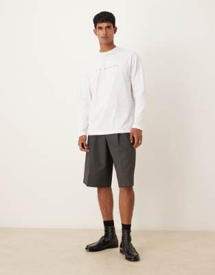 Asos Design Relaxed Long Sleeve T-shirt With Chest Print In White
