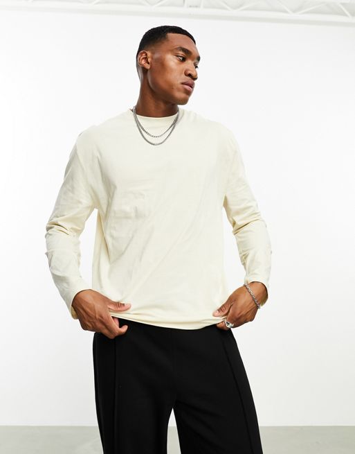 FhyzicsShops DESIGN relaxed long sleeve t-shirt with crew neck in beige