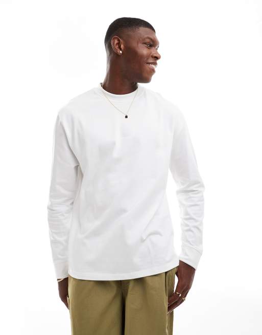 ASOS DESIGN relaxed long sleeve t shirt with cuffed sleeves in white ASOS