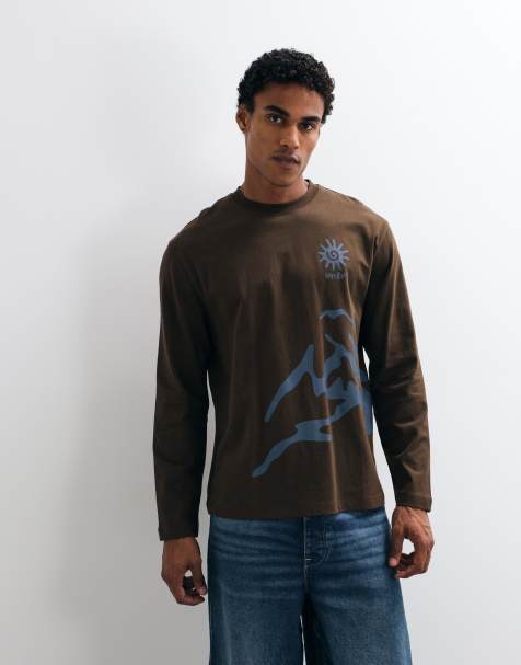 ASOS DESIGN relaxed long sleeve t-shirt with graphic in brown - view 1