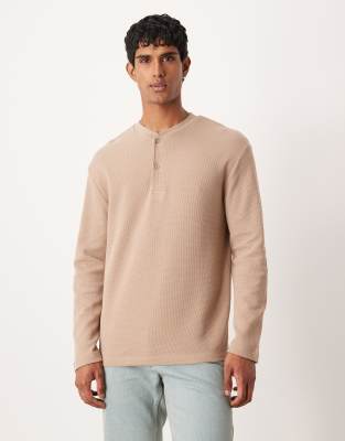 Asos Design Relaxed Long Sleeve T-shirt With Henley Neck In Brown
