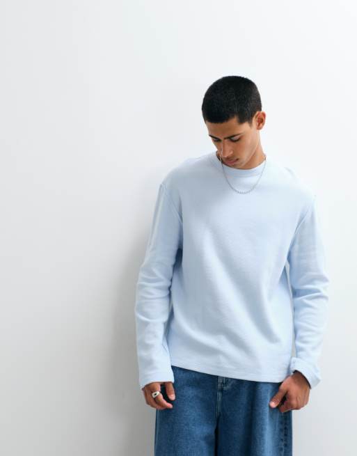 ASOS DESIGN relaxed long sleeve t-shirt with raw seam detail in blue, 4 of 5