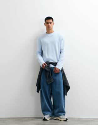 Asos Design Relaxed Long Sleeve T-shirt With Raw Seam Detail In Blue